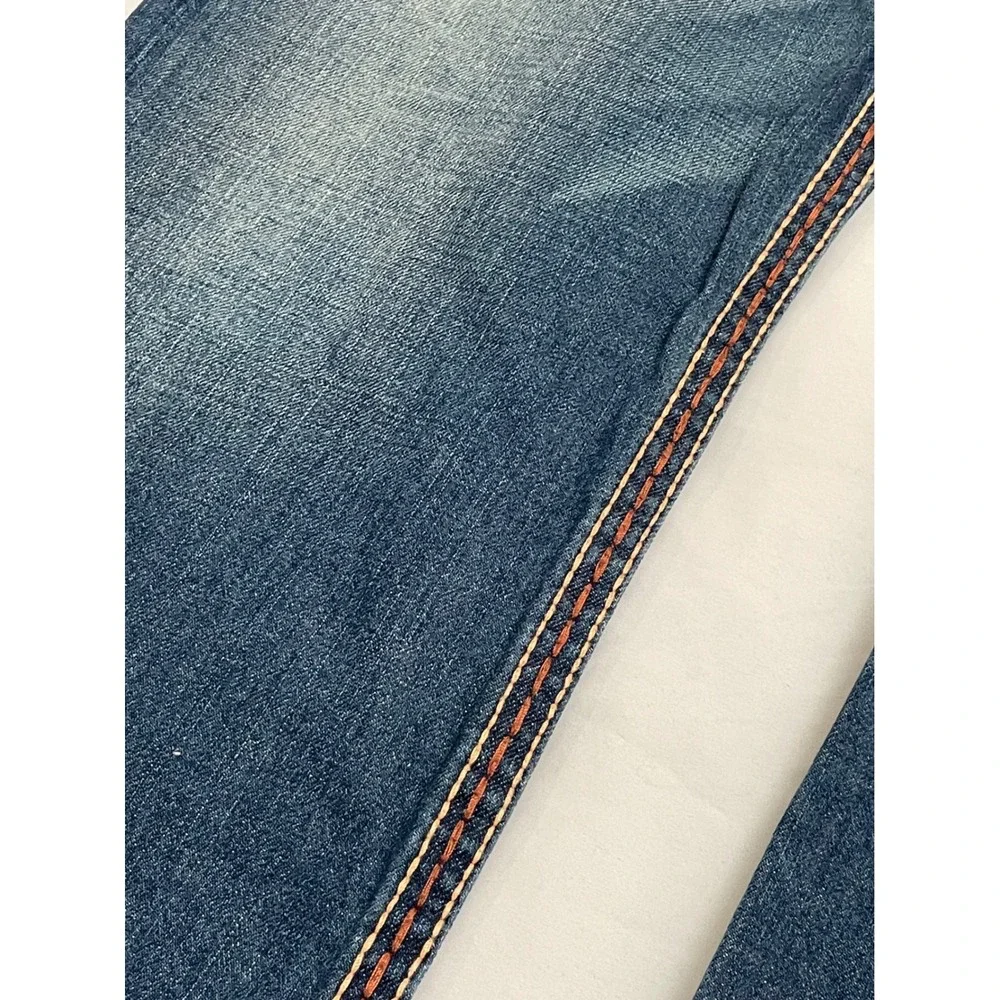 True Religion Straight Jeans Mens 34x34 Blue Thick Contrast Stitch Made in USA